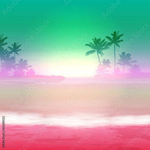 Sea sunset with palm trees