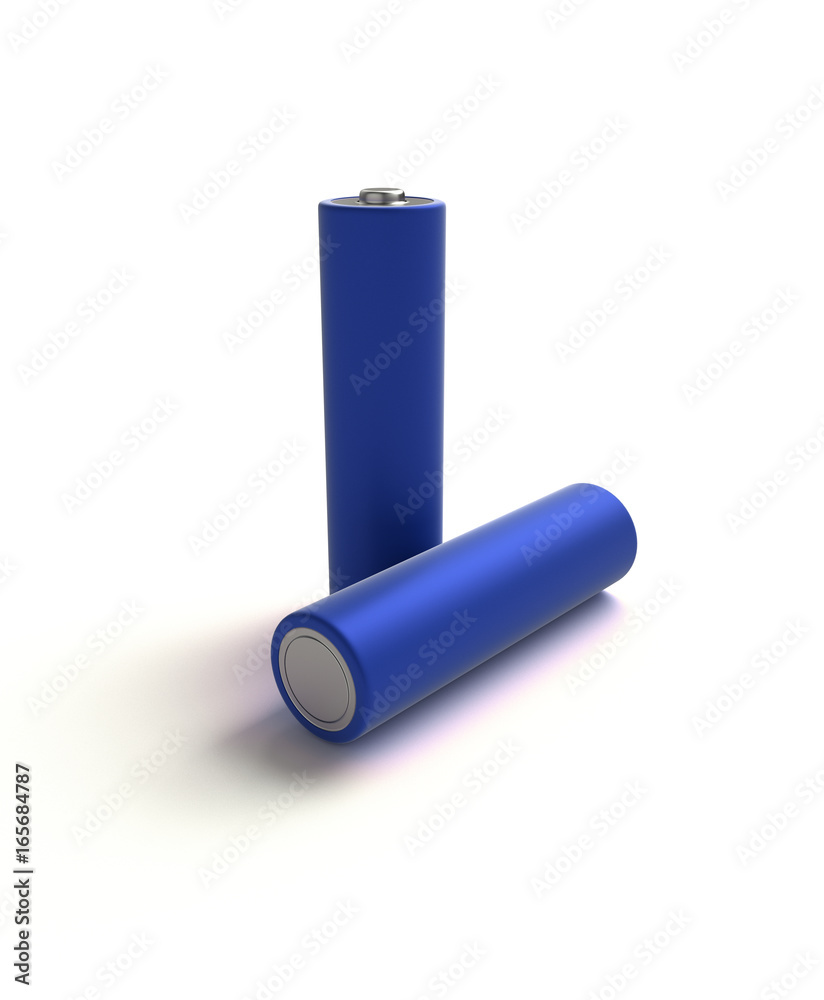 3D realistic render of AA blue alkaline battery on a white background, isolated, with shadow 3D realistic render of AA blue alkaline battery on a white background, isolated, with shadow