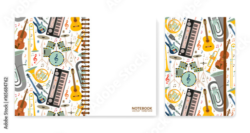 Cover design for notebooks or scrapbooks with musical instruments