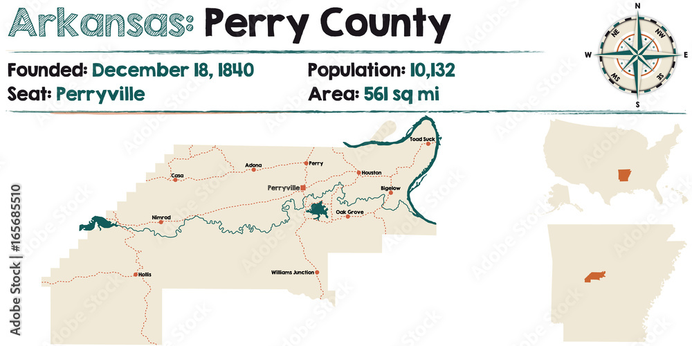 Fototapeta Large and detailed map of Arkansas - Perry county