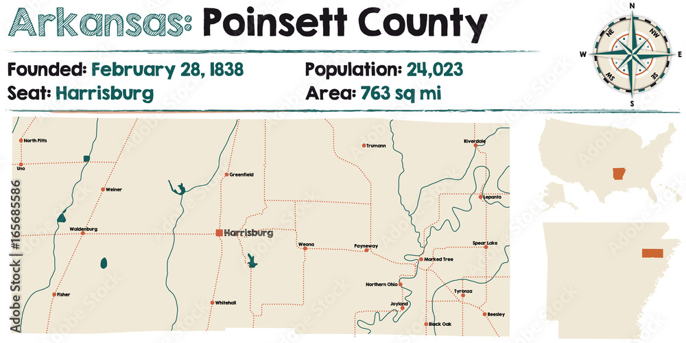 Large and detailed map of Arkansas - Poinsett county