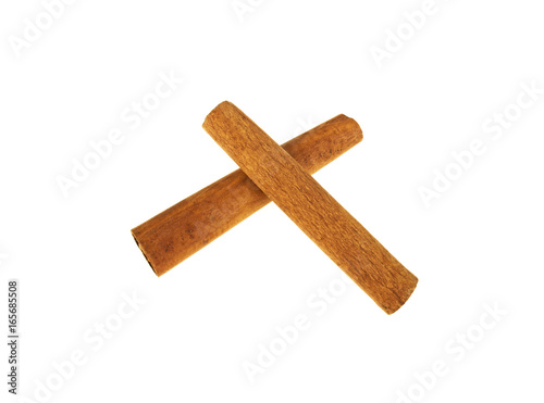 Cinnamon sticks on a white