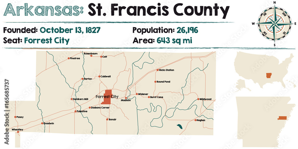 Large and detailed map of Arkansas - St. Francis county