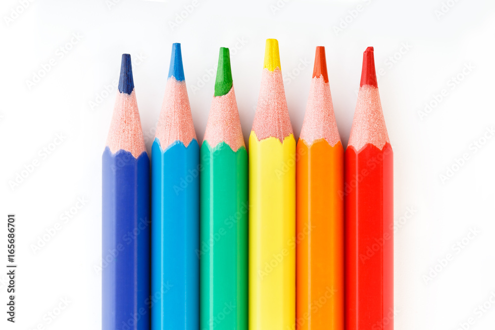 Color pencils isolated on white background. Many different colored pencils. Colored drawing pencils in a variety of colors Color pencils isolated on white background. Many different colored pencils. Colored drawing pencils in a variety of colors