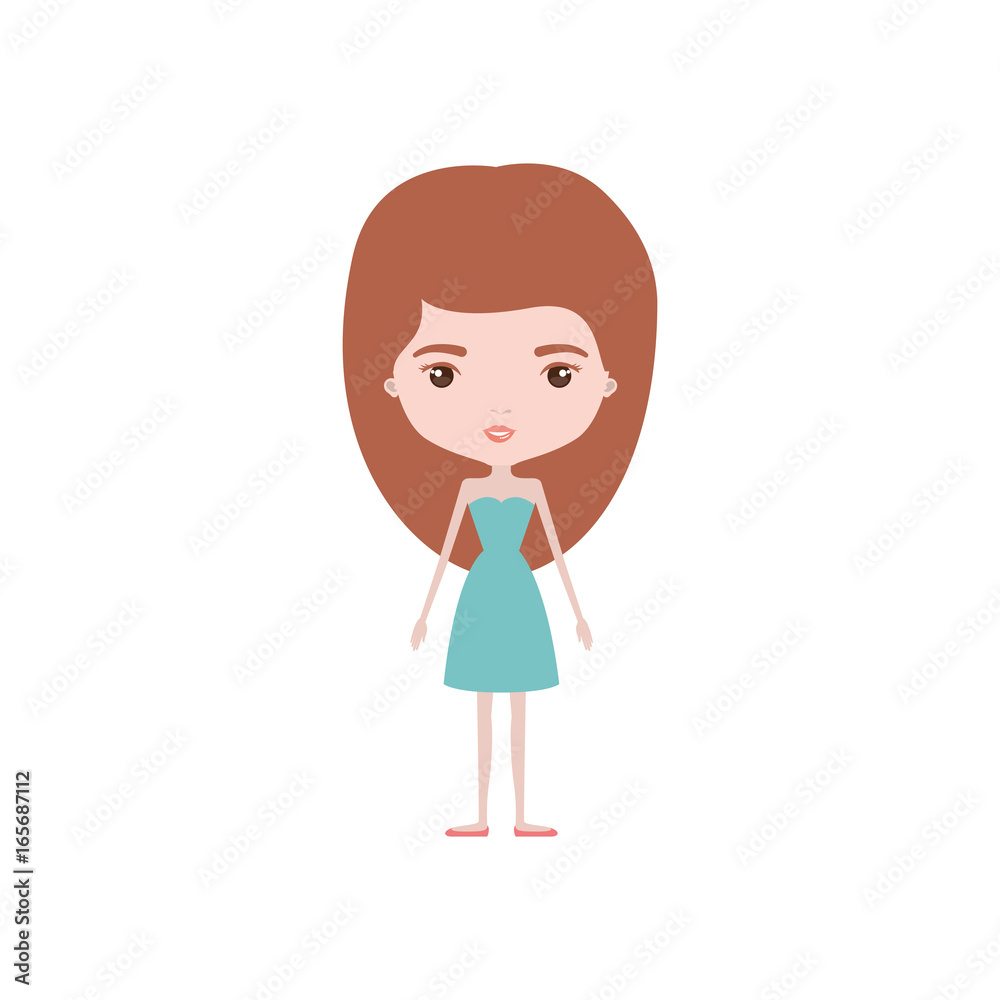 colorful caricature skinny woman in dress with medium hairstyle colorful caricature skinny woman in dress with medium hairstyle