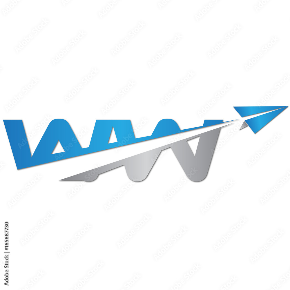 WW initial letter logo origami paper plane