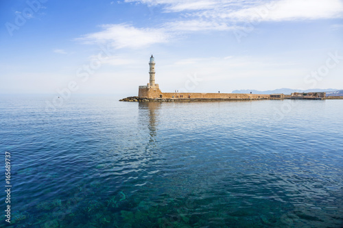 Lighthouse in old harbour of Chania on Crete  Greece