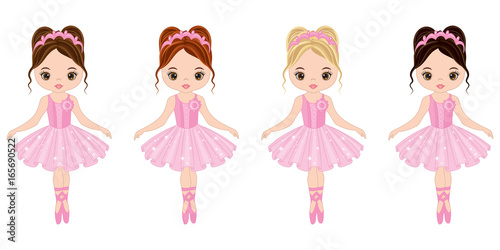 Vector Cute Little Ballerinas with Various Hair Colors