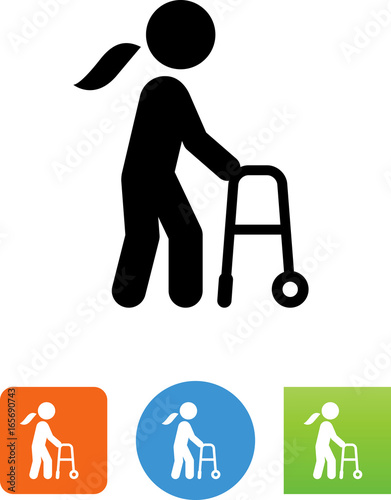Female Senior Citizen With Walker Icon - Illustration
