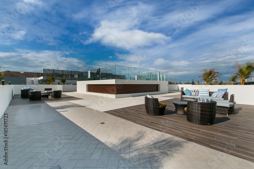 Outdoor terrace on the roof with garden furniture