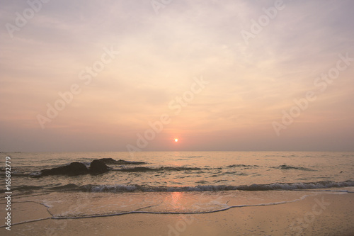 Landscape of beach and sea and cloudy sky in morning ; Samila beach, Songkhla, southern of Thailand (vintage style)