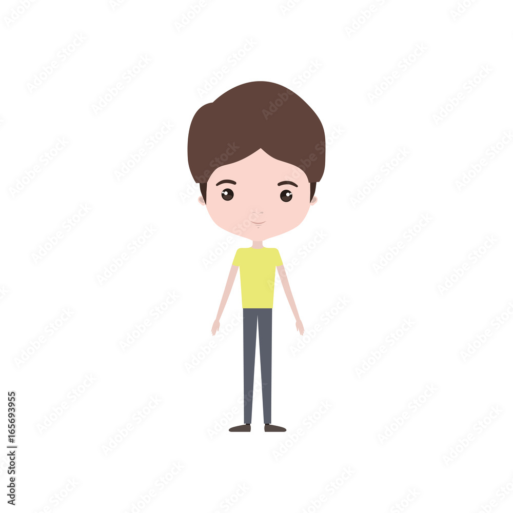 colorful caricature thin male in clothes with hairstyle