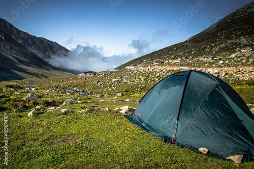 Black tent on the top of the Kackar Mountains or simply Kackars, in Turkish Kackar Daglari or Kackarlar.A popular place for hiking and camping every season.