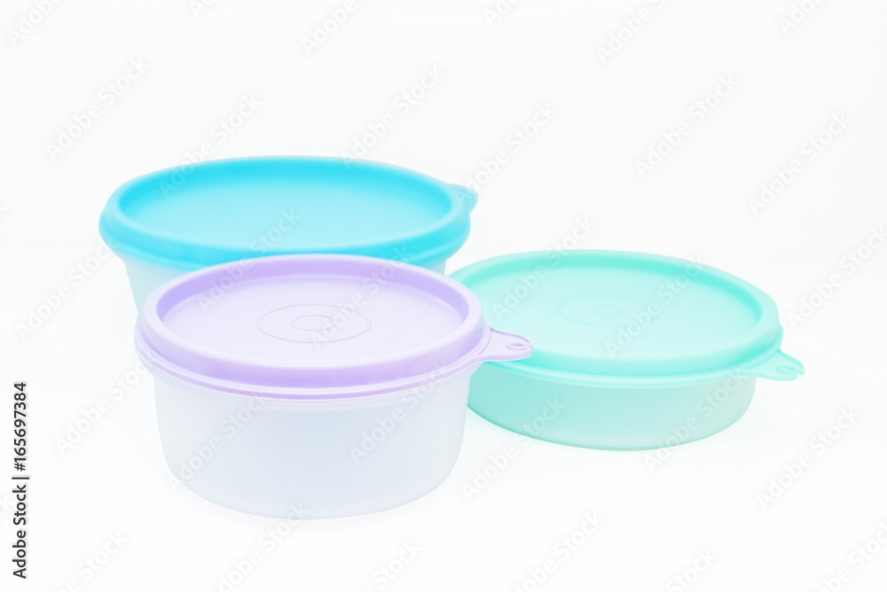 Modern plastic food containers isolated