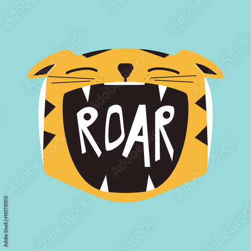 Roaring cartoon tiger. Vector hand drawn illustration.
