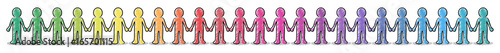 Eine Gruppe von Menschen Hand in Hand / Panorama, farbenfroh, schraffiert, Vektor, freigestellt