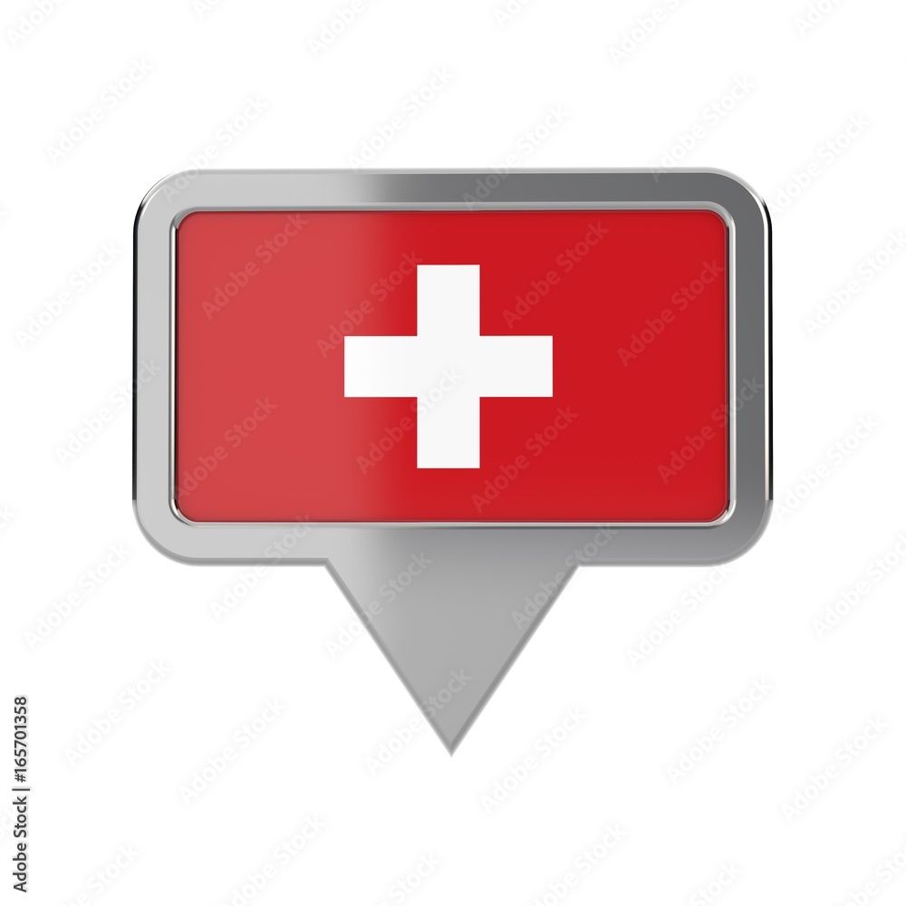 Switzerland flag location marker icon. 3D Rendering Switzerland flag location marker icon. 3D Rendering