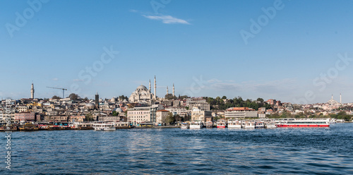 ISTANBUL,TURKEY,APRIL 20,2017:View of New Mosque from sea in Istanbul,Turkey.