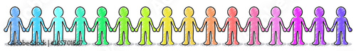 Eine Gruppe von Comic-Menschen Hand in Hand / Panorama, farbenfroh, gezeichnet, Vektor, freigestellt