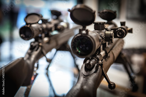 Closeup of a sniper rifle telescope.