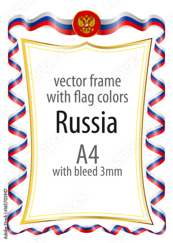 Frame and border with the coat of arms and ribbon with the colors of the Russia flag