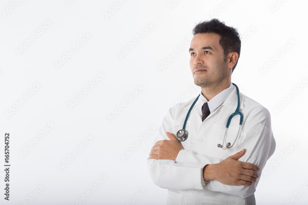 Doctor looking something with copy space Doctor looking something with copy space