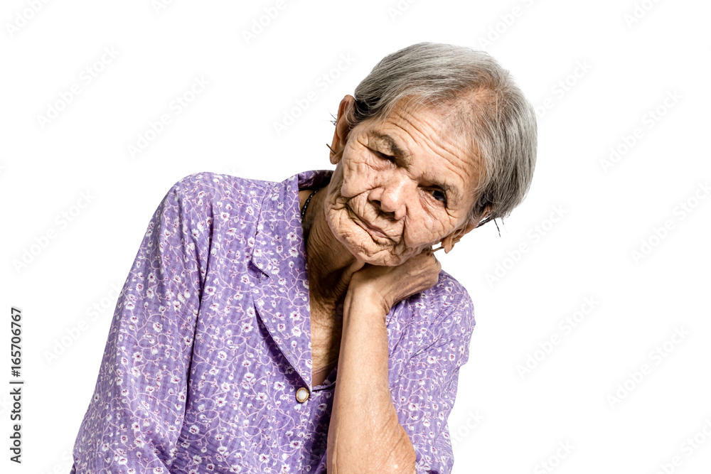 portrait of a senior woman having a neck pain. Isolated on white background with clipping path portrait of a senior woman having a neck pain. Isolated on white background with clipping path
