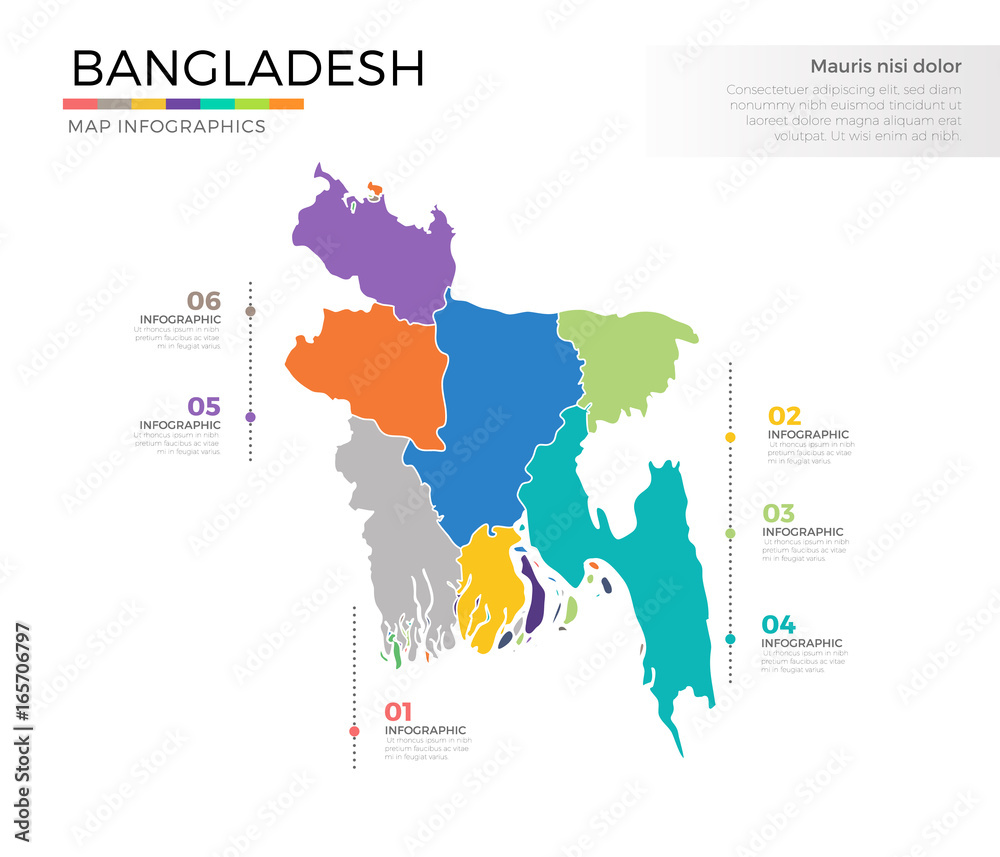 Bangladesh country map infographic colored vector template with regions