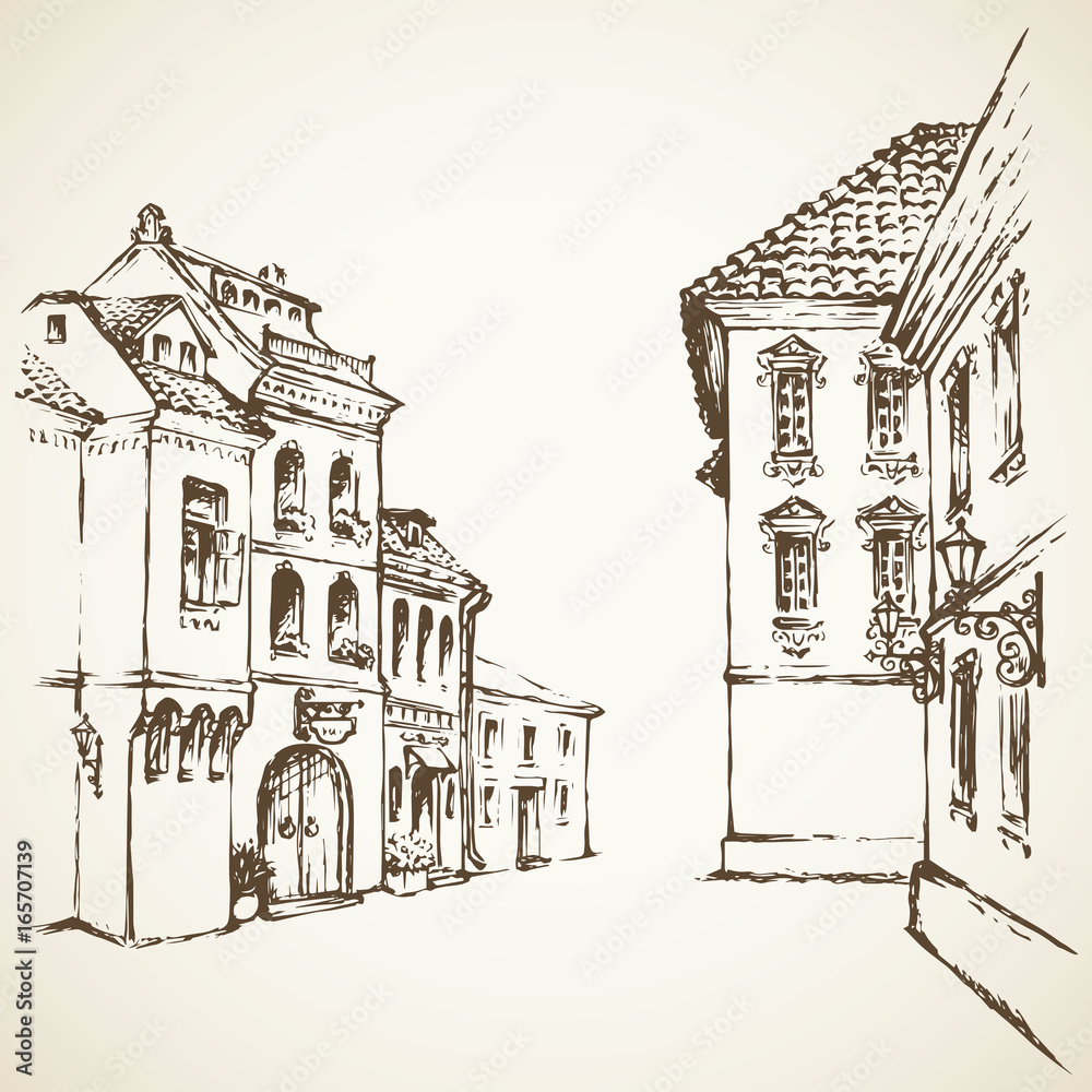Fototapeta premium Old street. Vector drawing