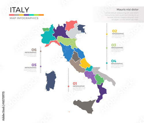 Fotografia Italy country map infographic colored vector template with regions and pointer m