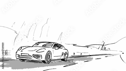 Car driving through the road. Vector sketch illustration for advertise, insurance company, storyboard, projects