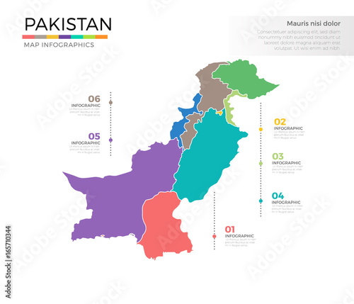 Pakistan country map infographic colored vector template with regions and pointer marks
