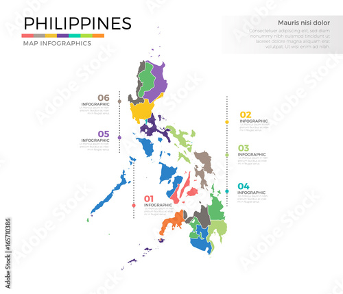 Philippines country map infographic colored vector template with regions and pointer marks