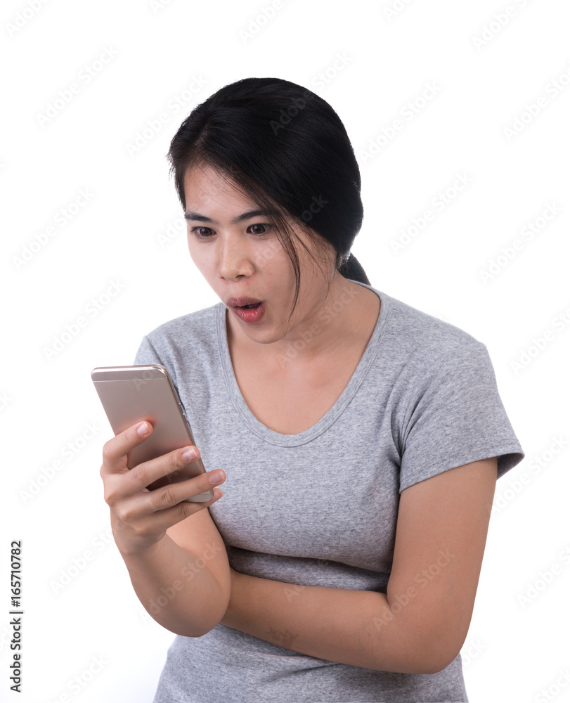 Woman with smartphone on white background Woman with smartphone on white background
