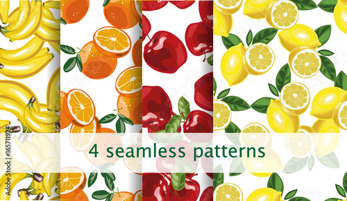 Vector seamless fruit pattern set. Repeating fruit pattern. Package, website design.