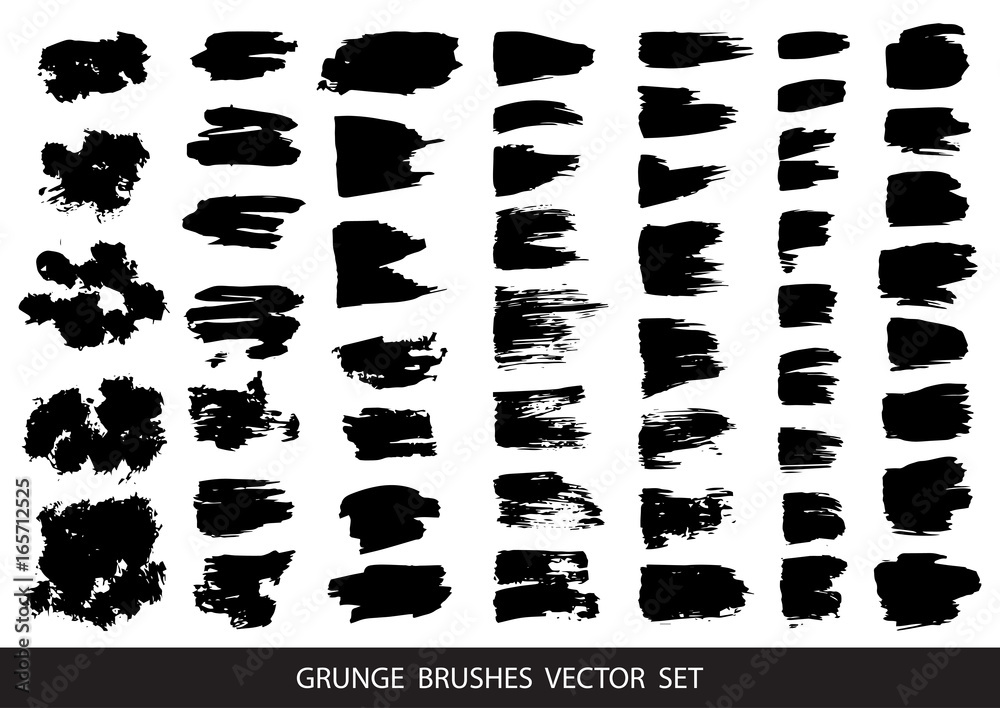 Set of black paint, ink brush strokes, brushes, lines. Dirty artistic design elements, boxes, frames for text. Vector illustration. Set of black paint, ink brush strokes, brushes, lines. Dirty artistic design elements, boxes, frames for text. Vector illustration.