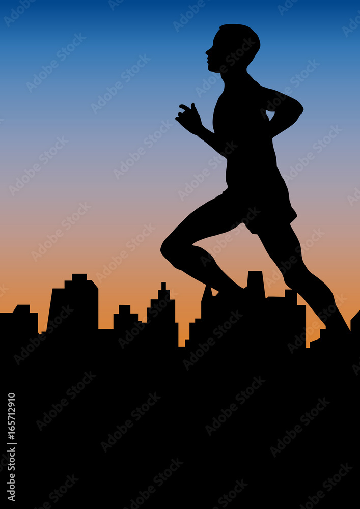 runner in the city on sunset, poster background runner in the city on sunset, poster background