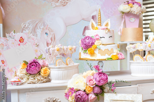 Prepared birthday table for party