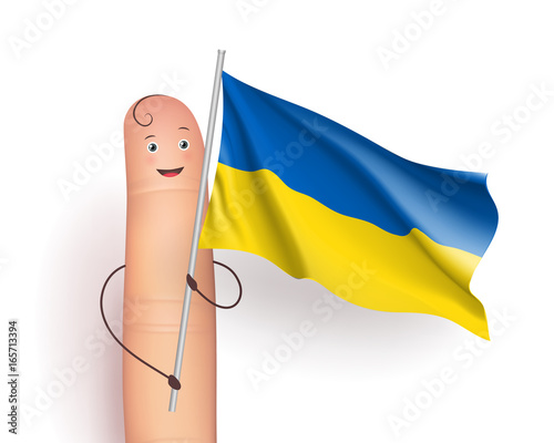 Finger with Ukraine waving flag. Political and Social event concept. Festival or country important event card. Realistic vector illustration on white background