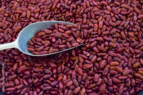 Close up Red beans with spoon background,azuki red bean