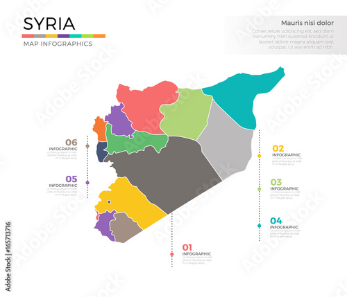 Syria country map infographic colored vector template with regions and pointer marks