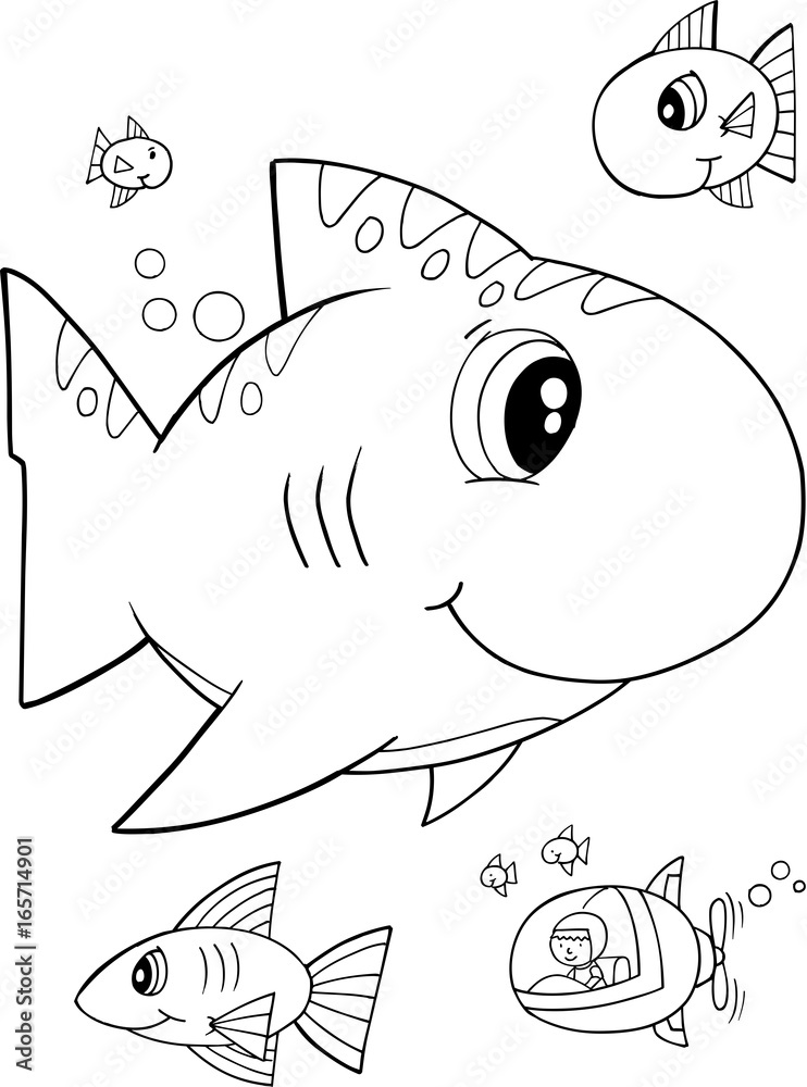 Cute Shark Vector Illustration Coloring Page Stock Vector | Adobe Stock