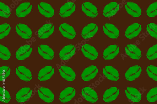 Green coffee beans on a brown background - vector pattern