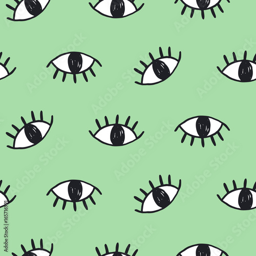 Modern hand drawn eye doodles seamless pattern