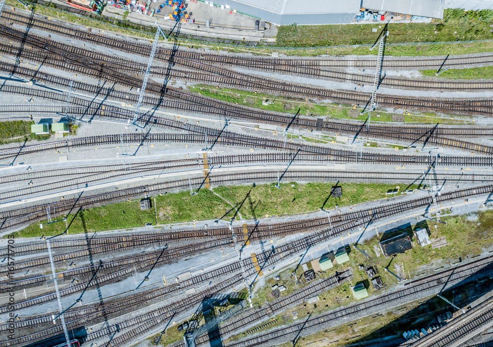 Aerial view of railroad tracks
