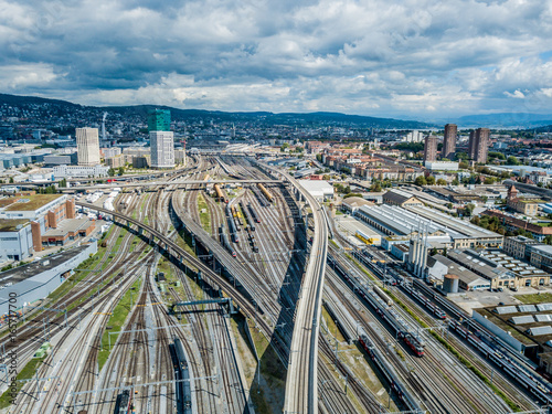 Obraz na plátně Aerial view of railroad tracks