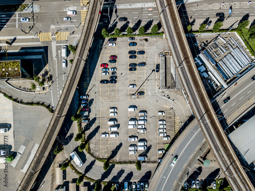 Photography Aerial view of car park