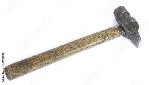 Old and dirty hammer on a white background