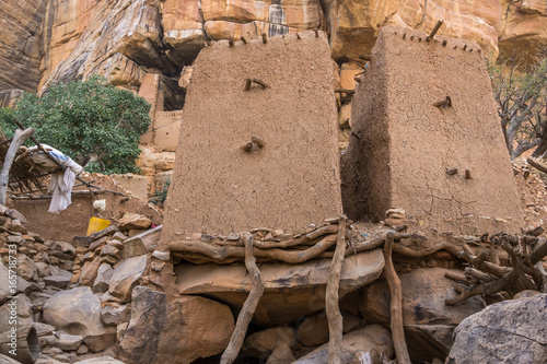 Tellem houses in the cliffs above Youga Piri, Pays Dogon, Mali