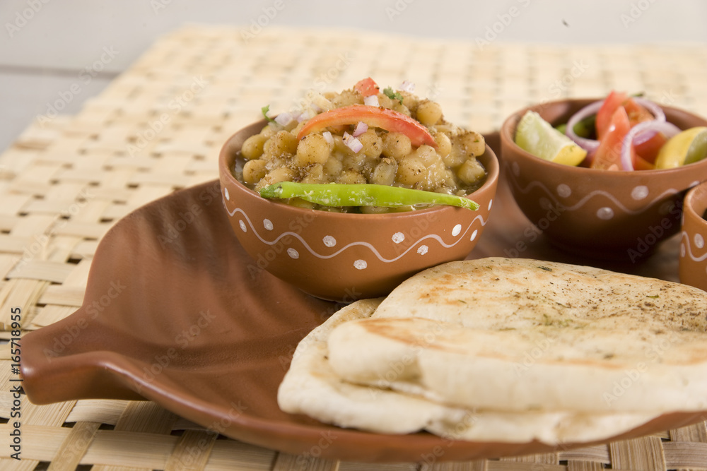 Matar kulcha or Dried yellow peas chaat with pan cooked bread Stock